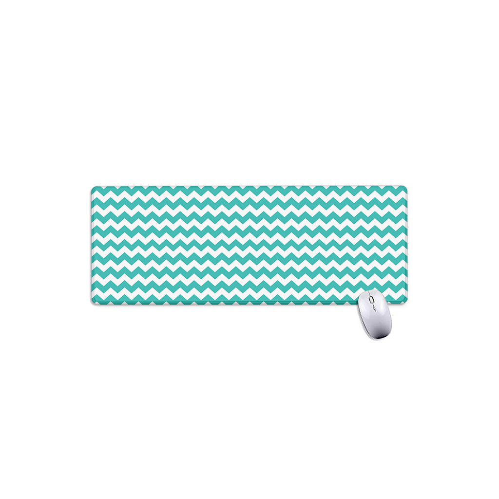 Teal And White Chevron Pattern Print Extended Mouse Pad