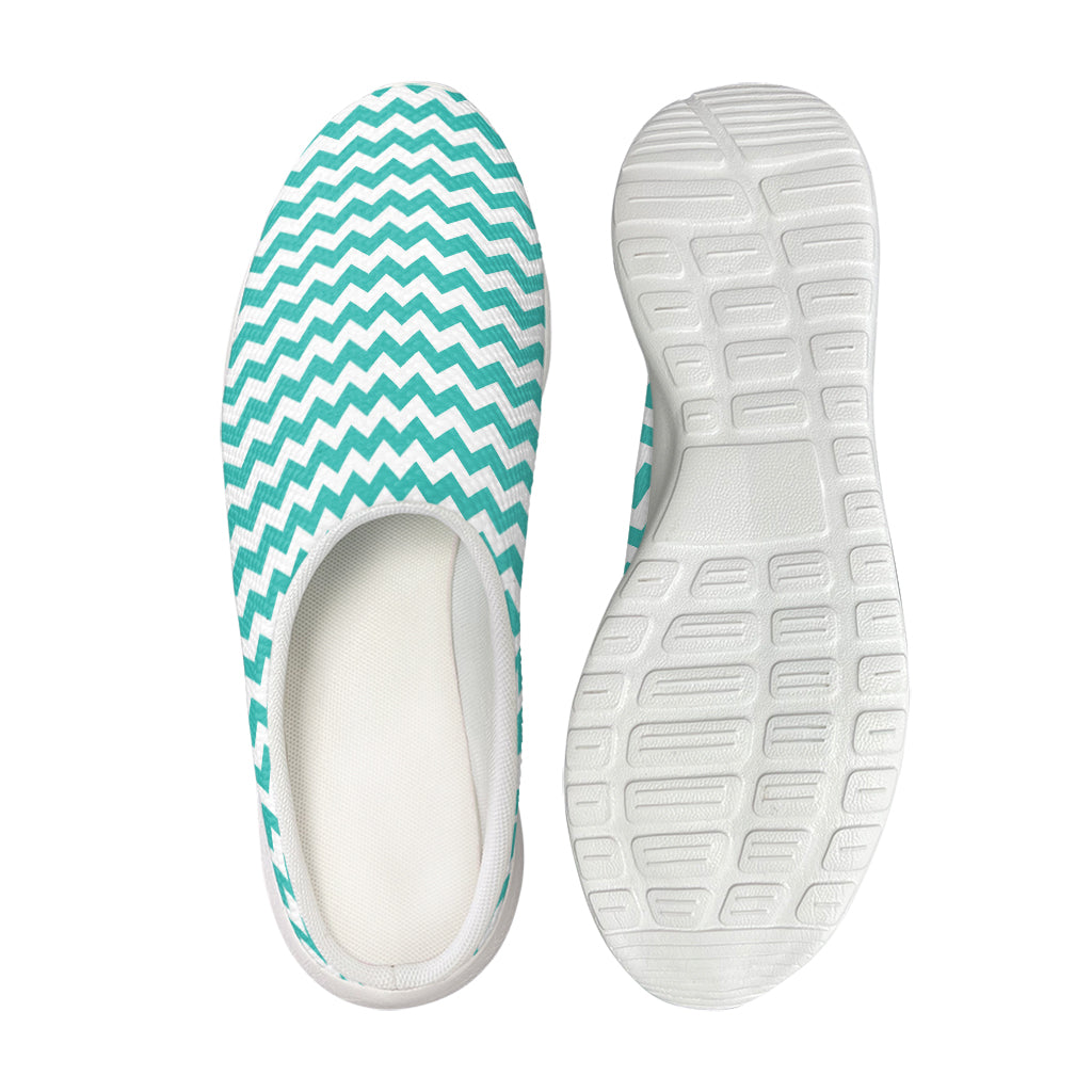 Teal And White Chevron Pattern Print Mesh Casual Shoes