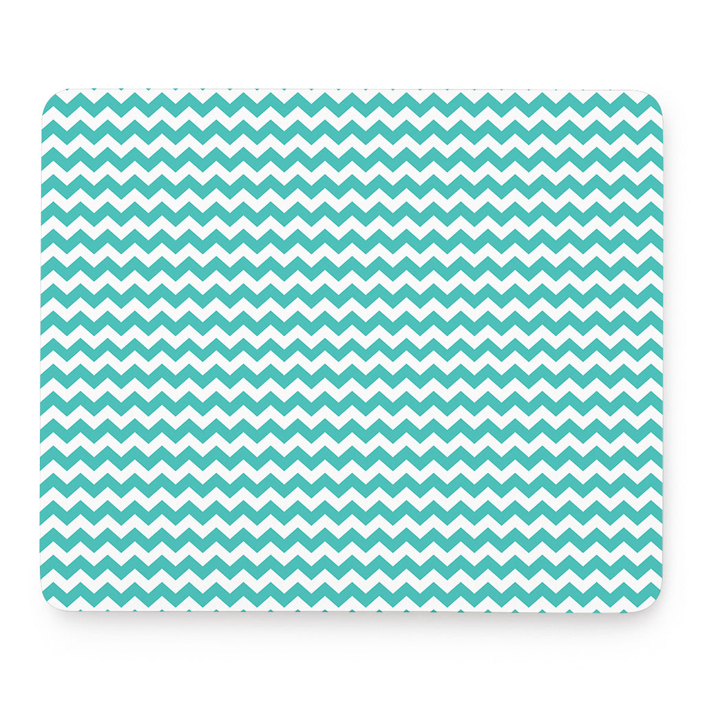 Teal And White Chevron Pattern Print Mouse Pad