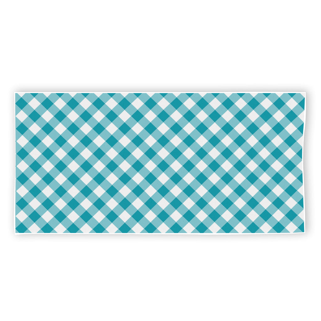 Teal And White Gingham Pattern Print Beach Towel