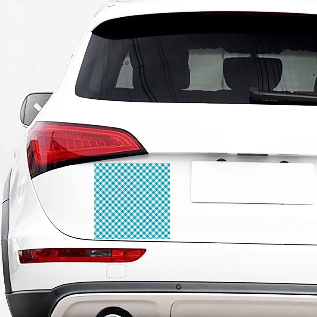 Teal And White Gingham Pattern Print Car Sticker