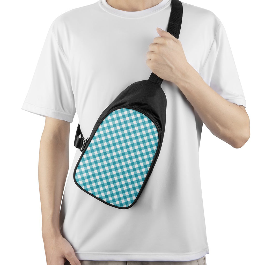 Teal And White Gingham Pattern Print Chest Bag