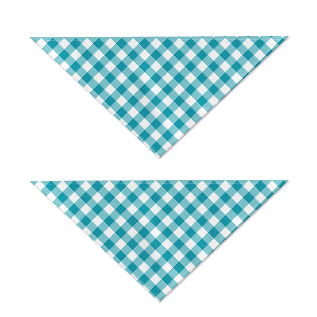 Teal And White Gingham Pattern Print Dog Bandana
