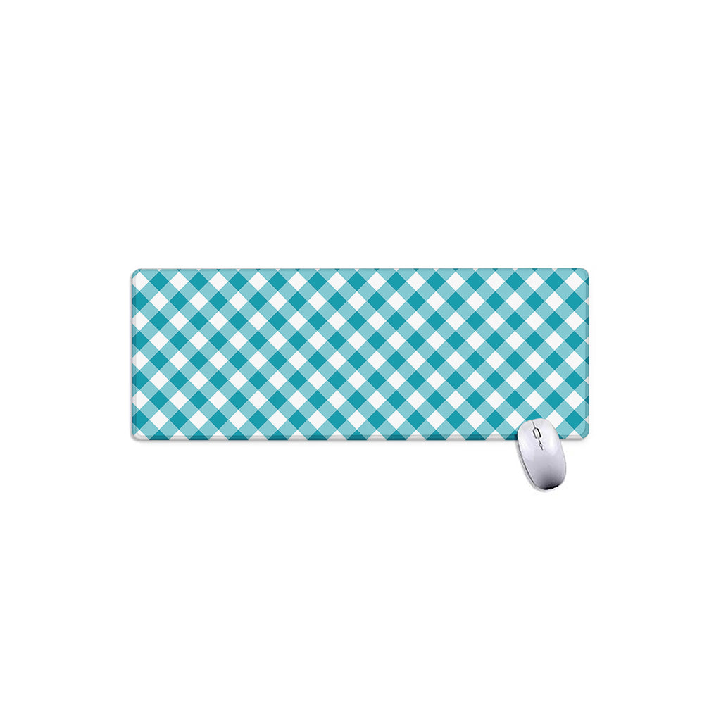 Teal And White Gingham Pattern Print Extended Mouse Pad