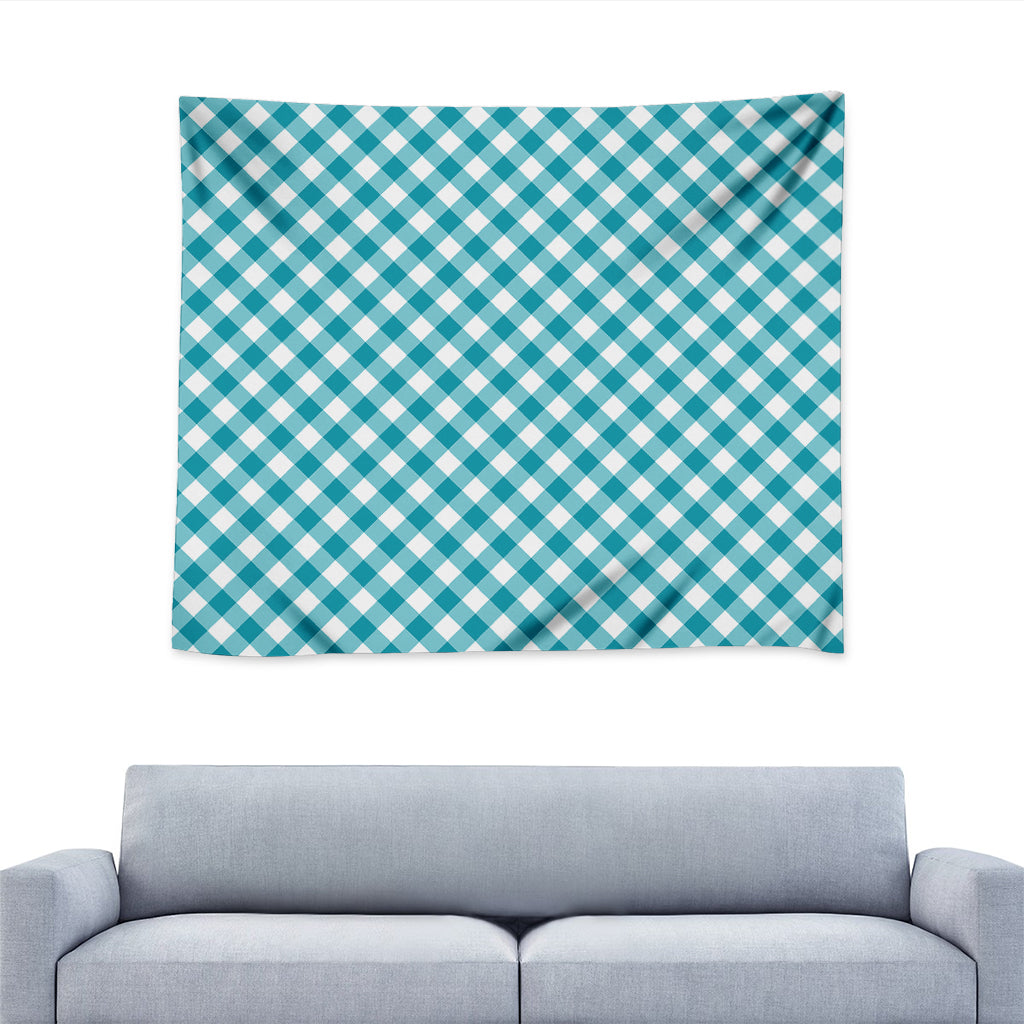 Teal And White Gingham Pattern Print Tapestry