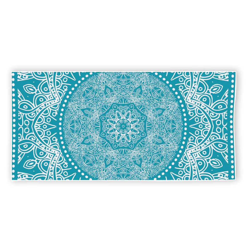 Teal And White Mandala Print Beach Towel