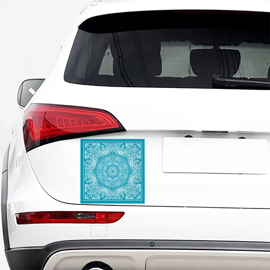 Teal And White Mandala Print Car Sticker