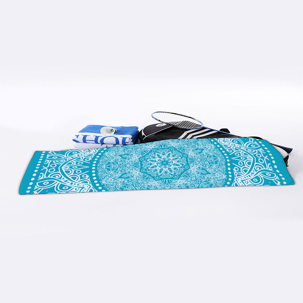 Teal And White Mandala Print Sports Towel