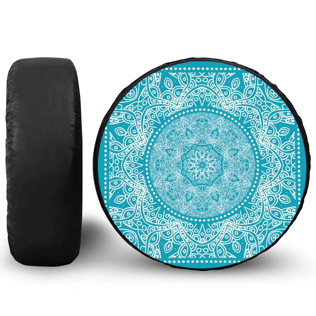 Teal And White Mandala Print Tire Cover