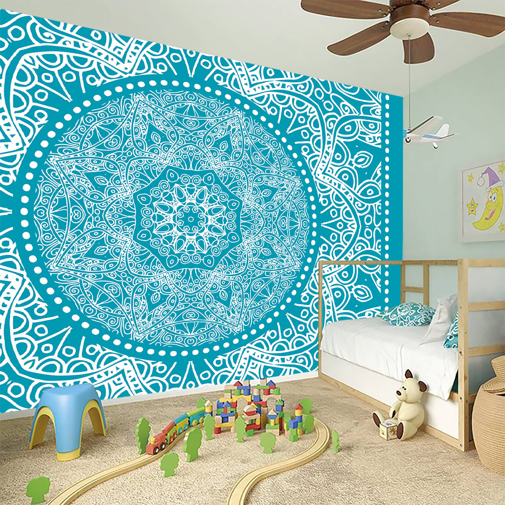 Teal And White Mandala Print Wall Sticker
