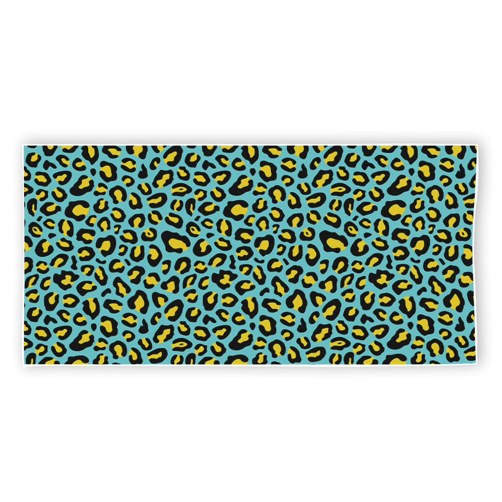 Teal And Yellow Leopard Pattern Print Beach Towel