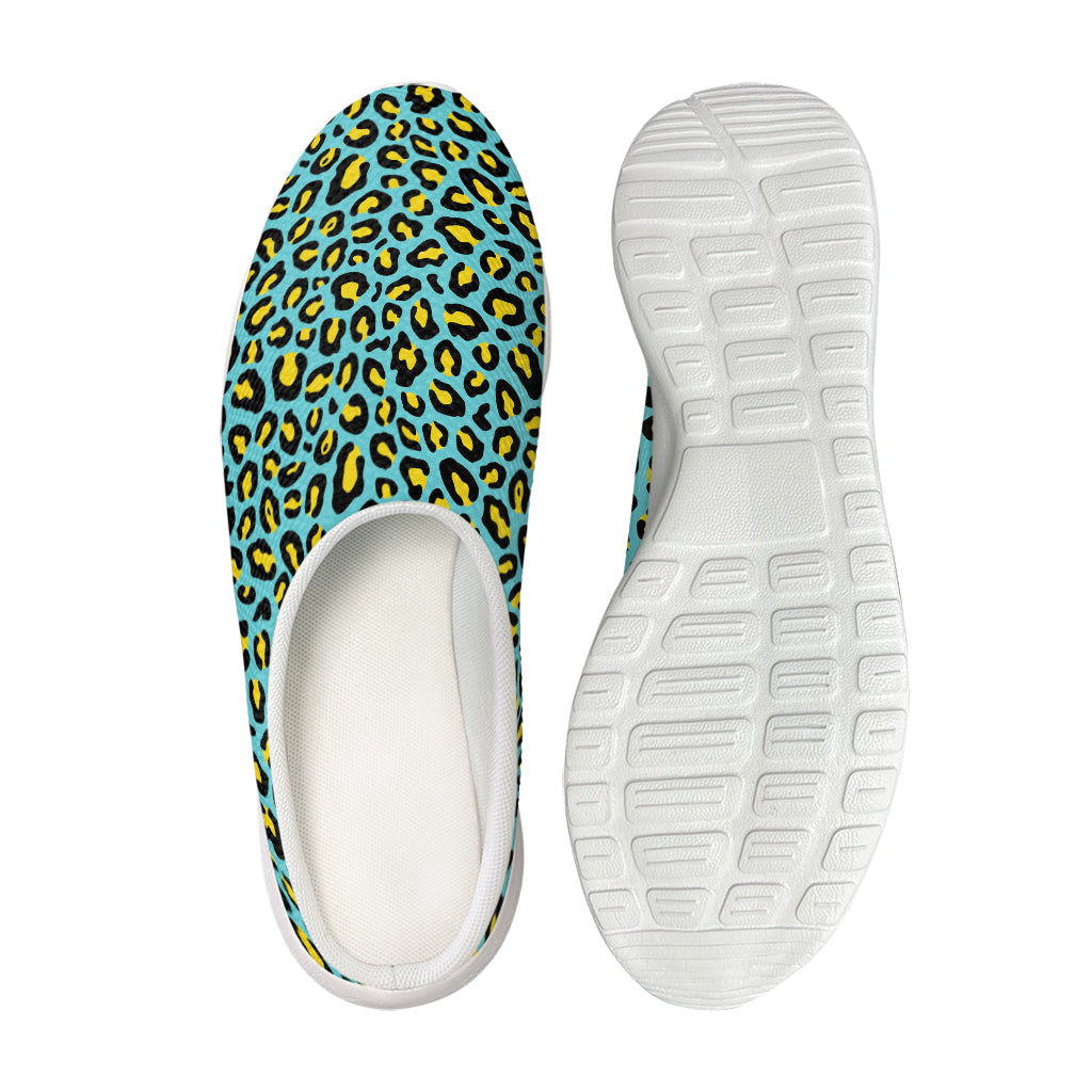 Teal And Yellow Leopard Pattern Print Mesh Casual Shoes