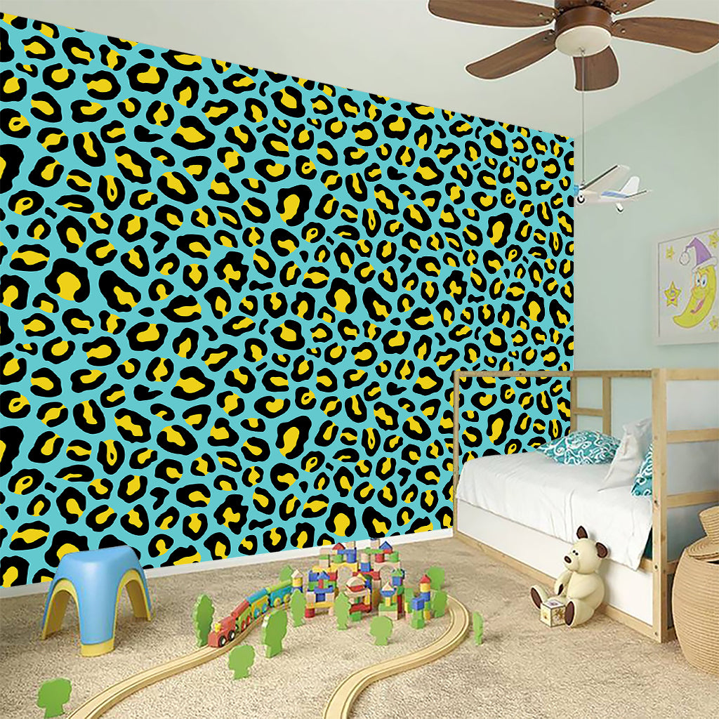 Teal And Yellow Leopard Pattern Print Wall Sticker
