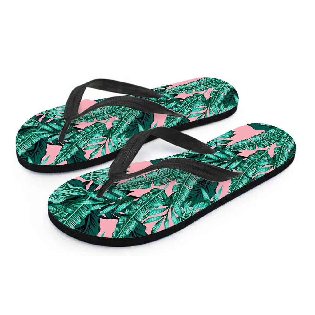 Teal Banana Leaves Pattern Print Flip Flops