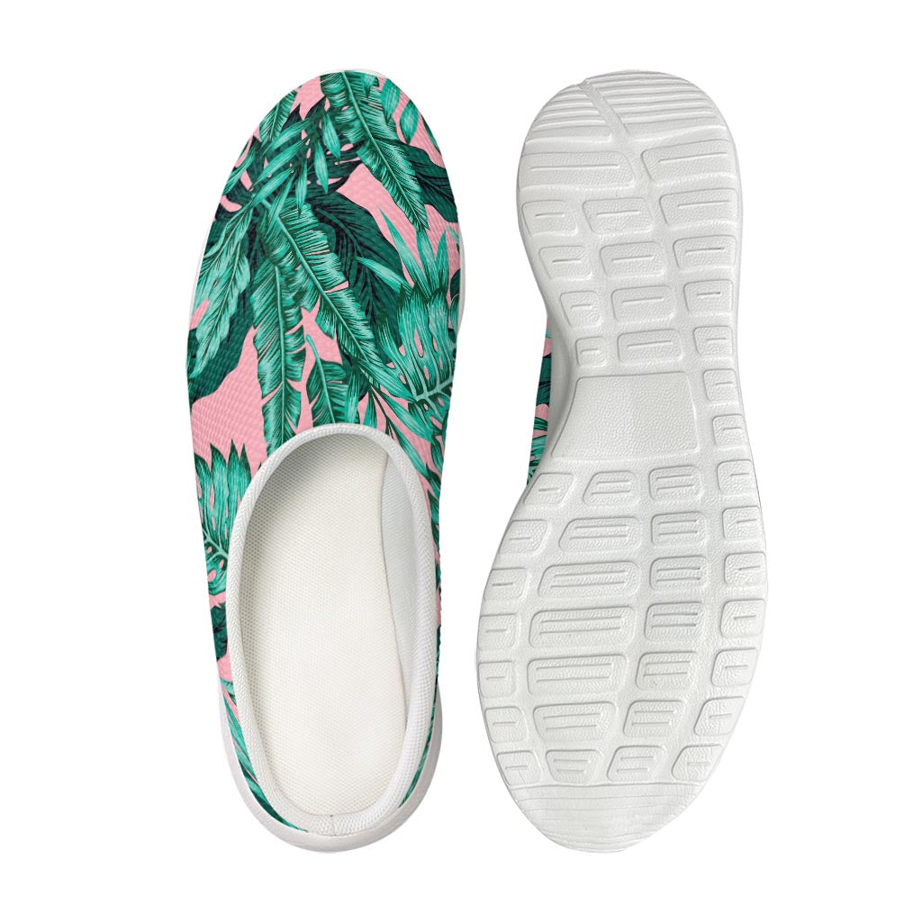 Teal Banana Leaves Pattern Print Mesh Casual Shoes