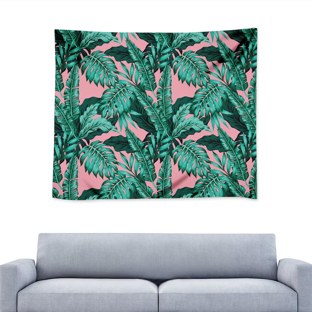 Teal Banana Leaves Pattern Print Tapestry