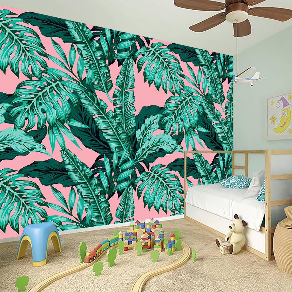Teal Banana Leaves Pattern Print Wall Sticker