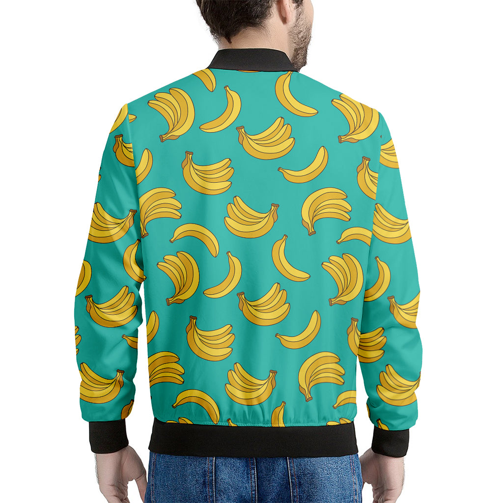 Teal Banana Pattern Print Men's Bomber Jacket