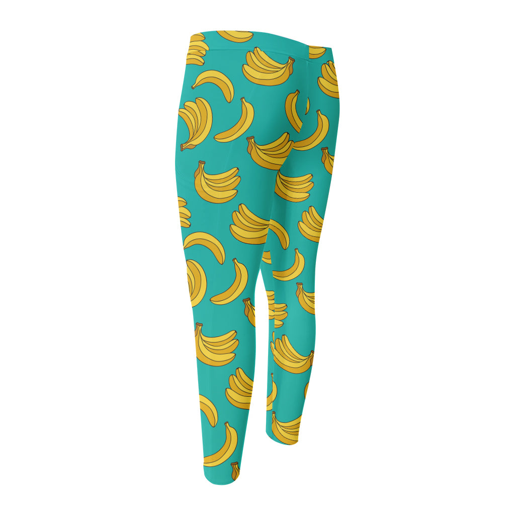 Teal Banana Pattern Print Men's Compression Pants
