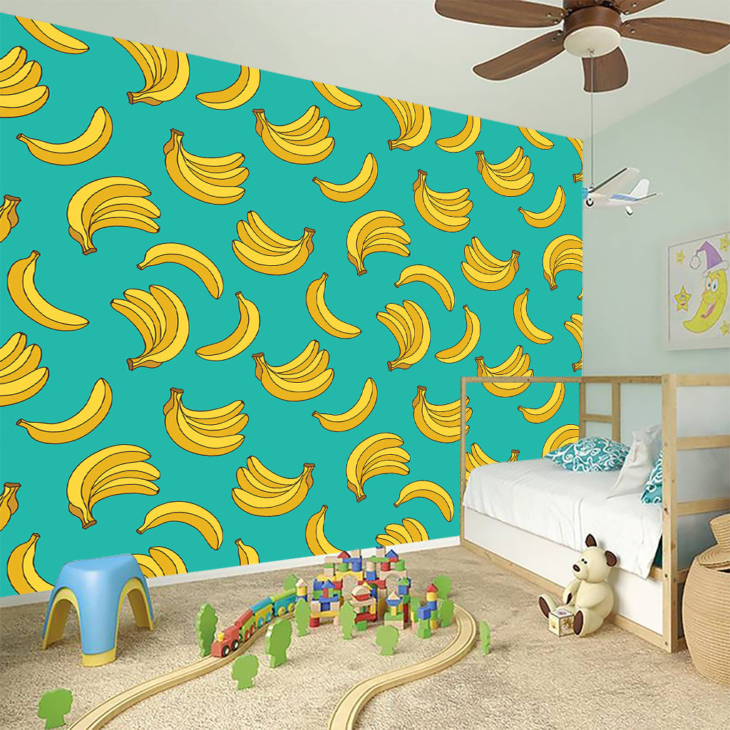 Teal Banana Pattern Print Wall Sticker