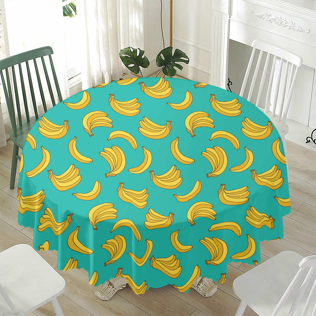 Teal Banana Pattern Print Waterproof Round Tablecloth