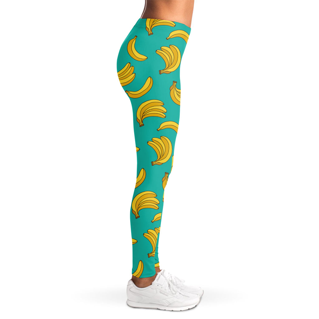 Teal Banana Pattern Print Women's Leggings