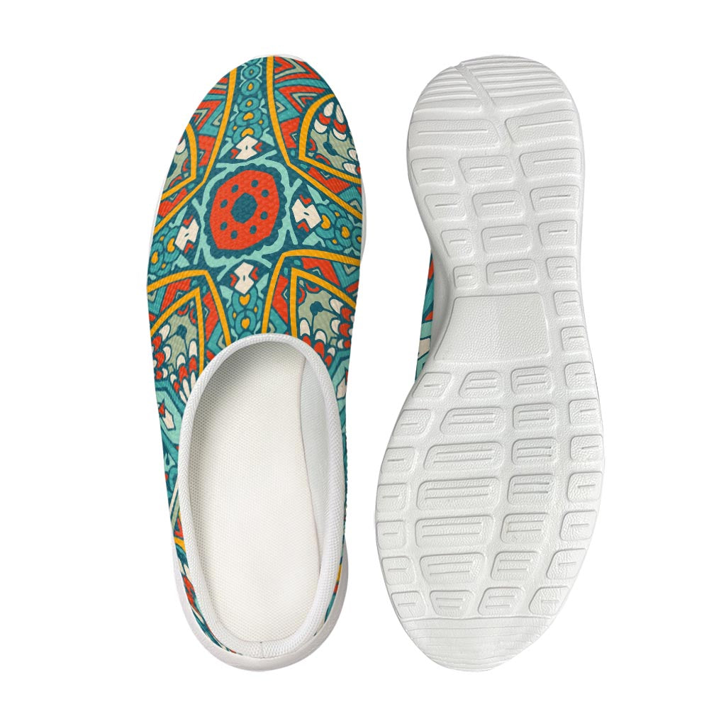 Teal Bohemian Mandala Pattern Print Mesh Casual Shoes