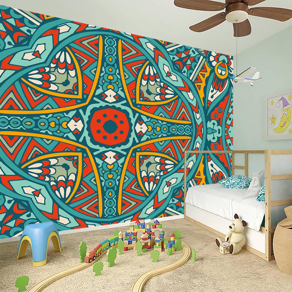Teal Bohemian Mandala Pattern Print Wall Sticker