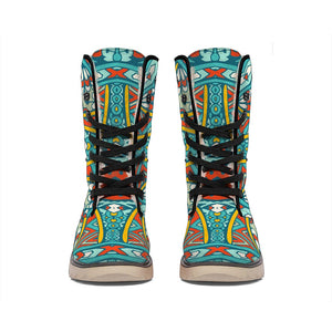 Teal Bohemian Mandala Pattern Print Winter Boots