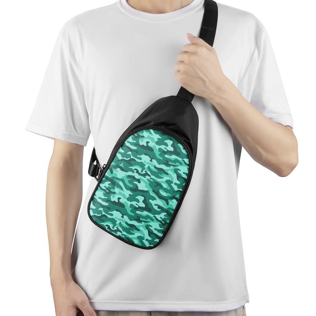 Teal Camouflage Print Chest Bag