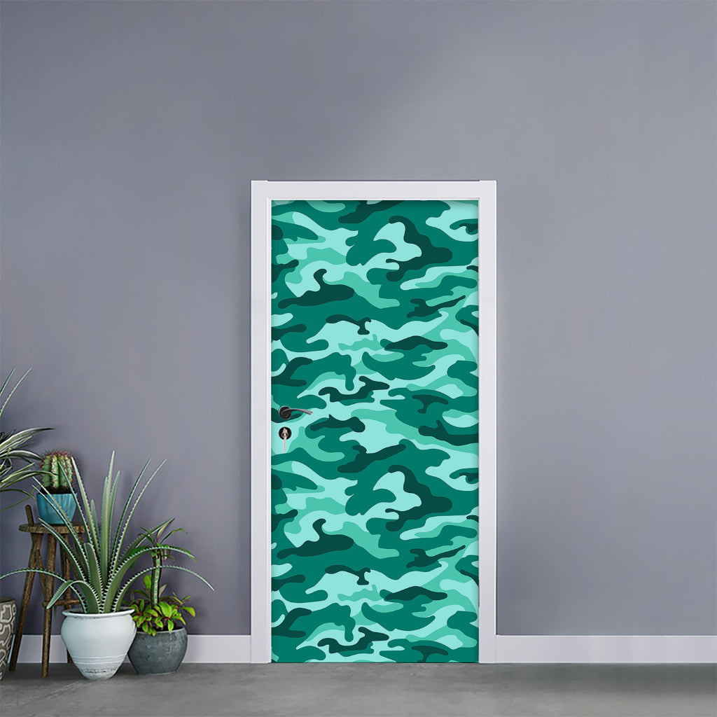 Teal Camouflage Print Door Sticker