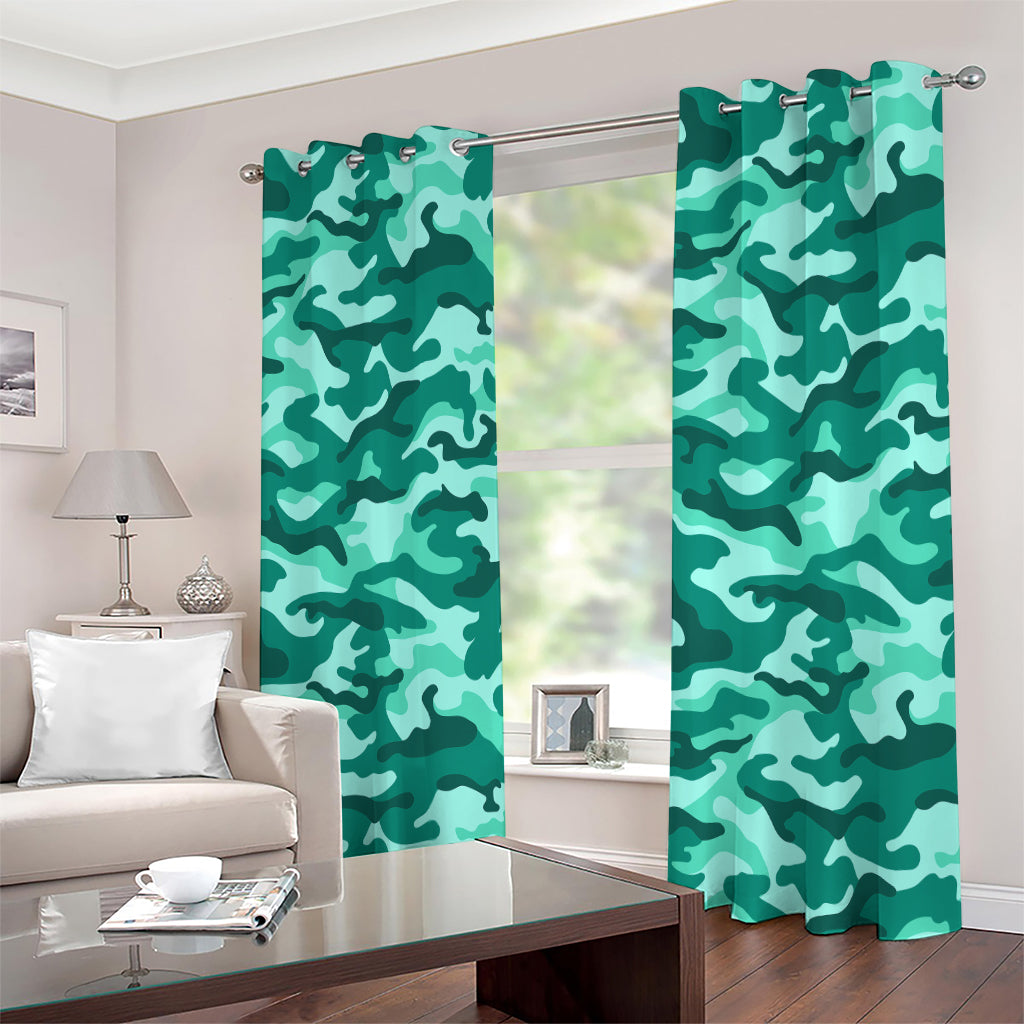 Teal Camouflage Print Extra Wide Grommet Curtains