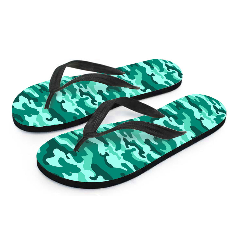 Teal Camouflage Print Flip Flops
