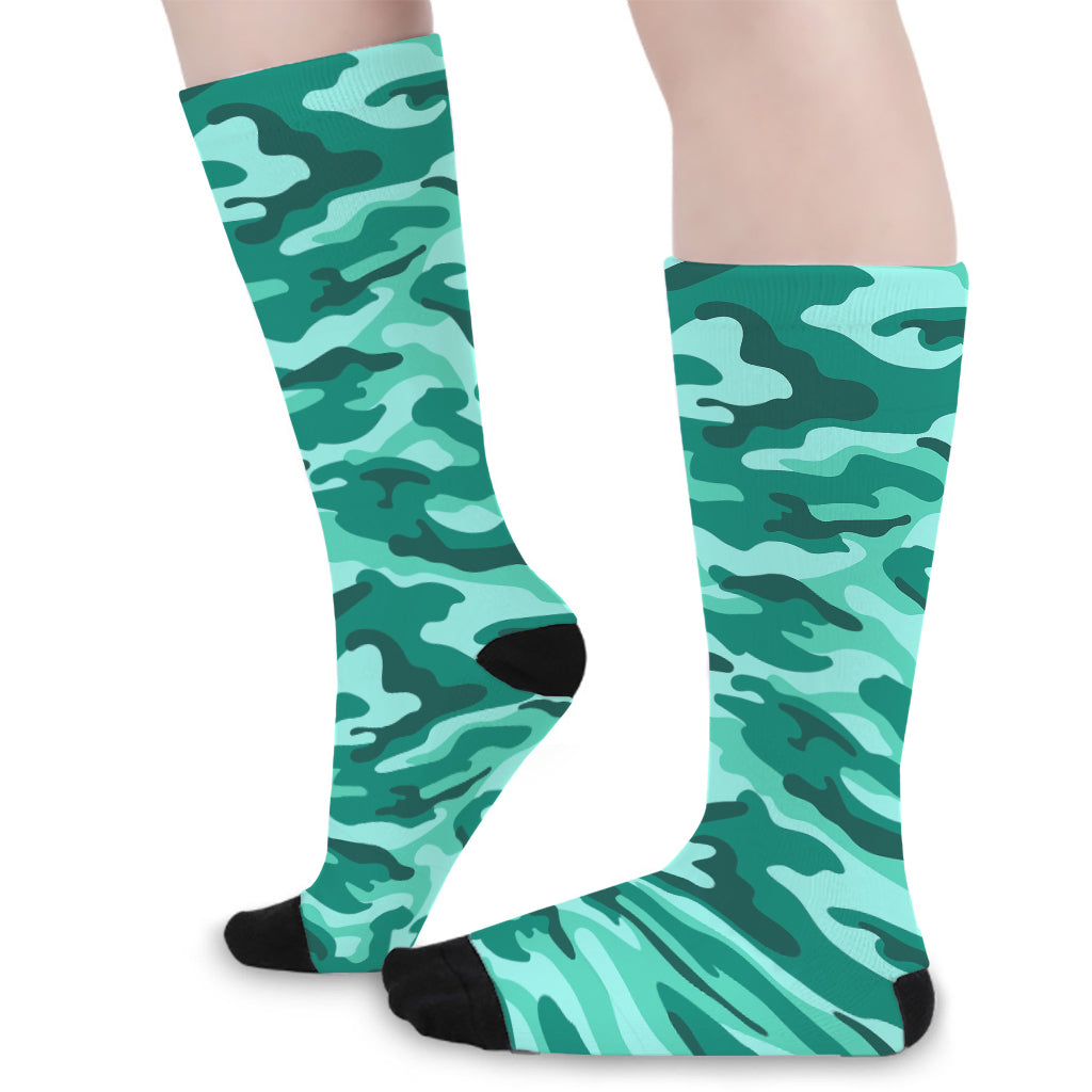 Teal Camouflage Print Long Socks