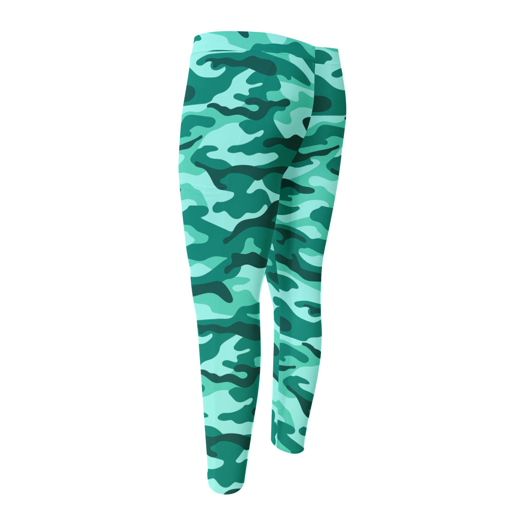 Teal Camouflage Print Men's Compression Pants