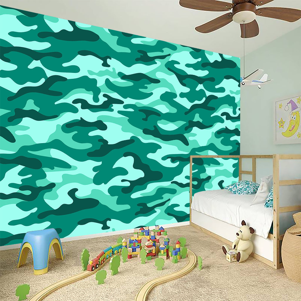 Teal Camouflage Print Wall Sticker