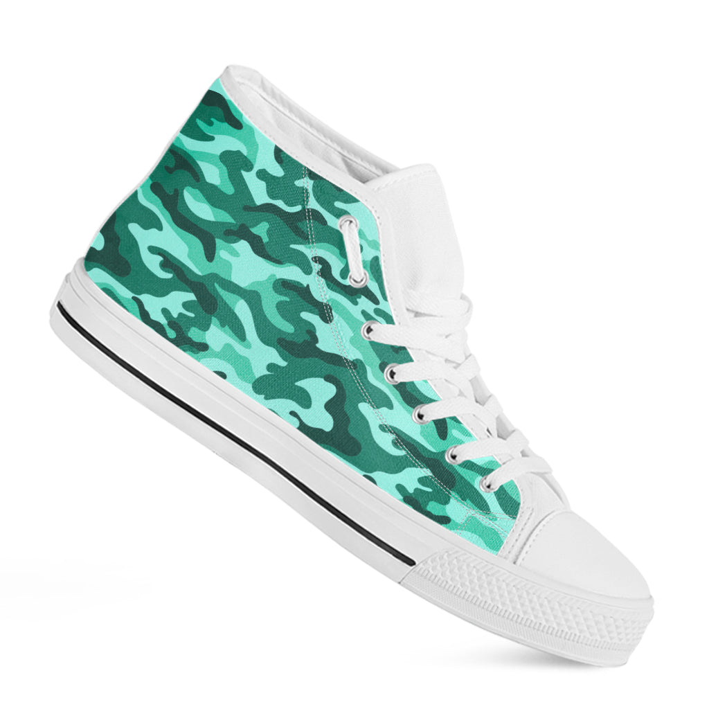 Teal Camouflage Print White High Top Sneakers