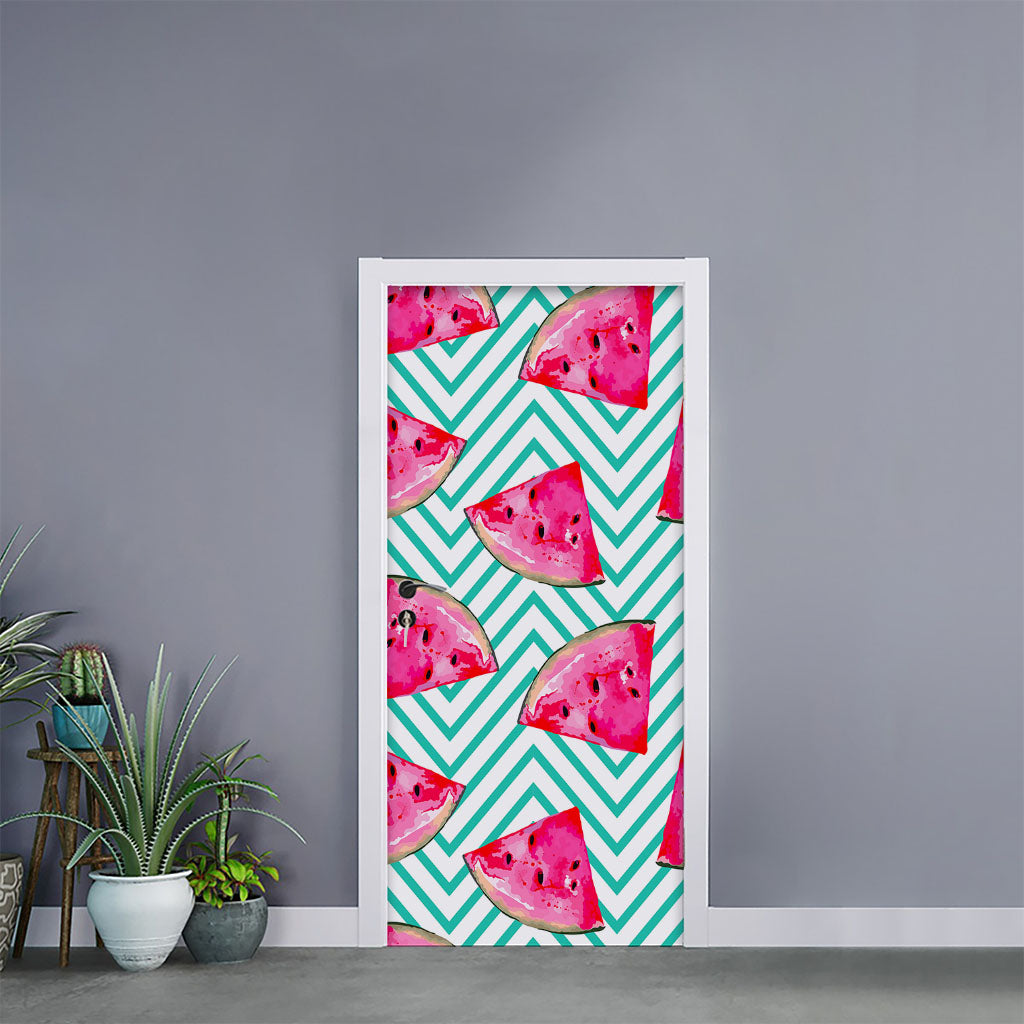 Teal Chevron Watermelon Pattern Print Door Sticker