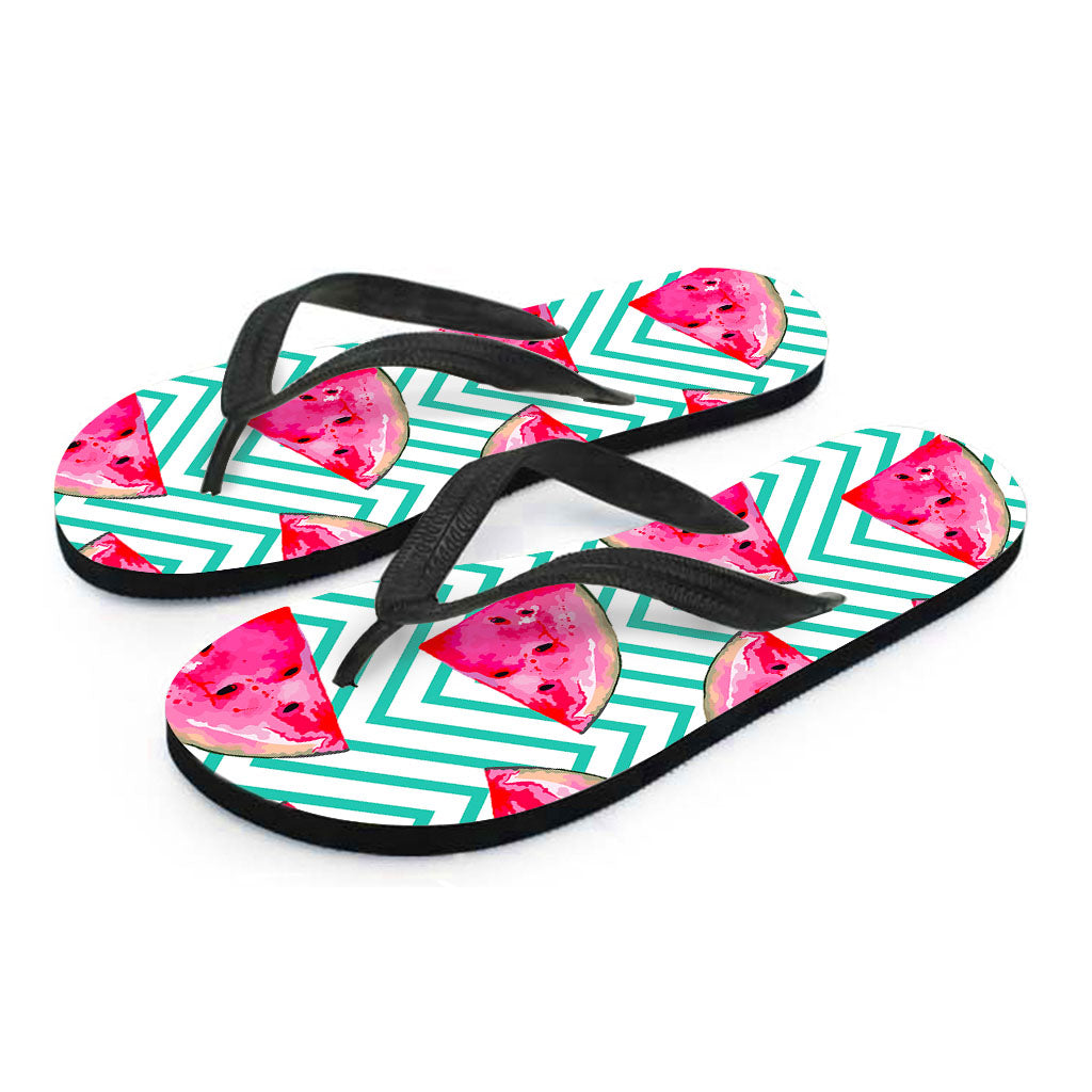 Teal Chevron Watermelon Pattern Print Flip Flops