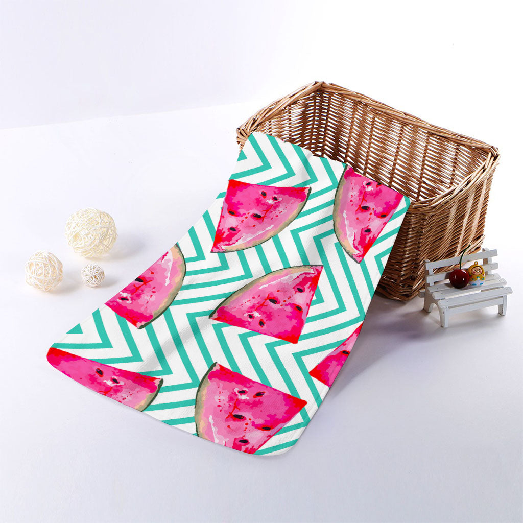 Teal Chevron Watermelon Pattern Print Towel