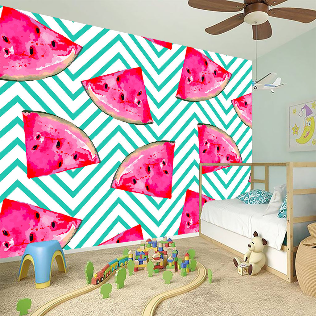 Teal Chevron Watermelon Pattern Print Wall Sticker
