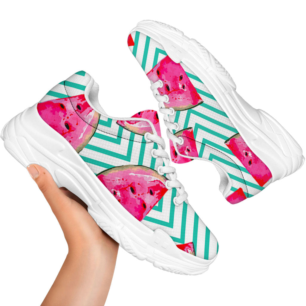 Teal Chevron Watermelon Pattern Print White Chunky Shoes