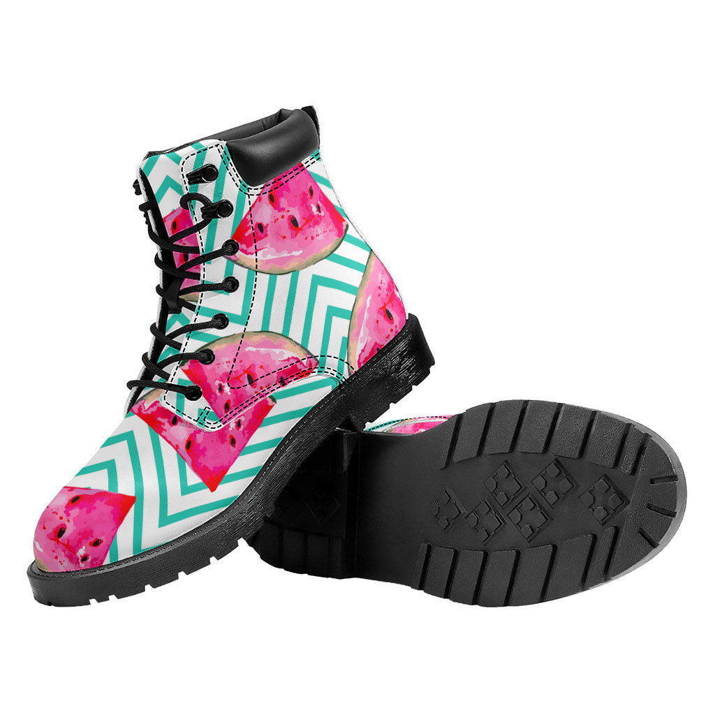 Teal Chevron Watermelon Pattern Print Work Boots