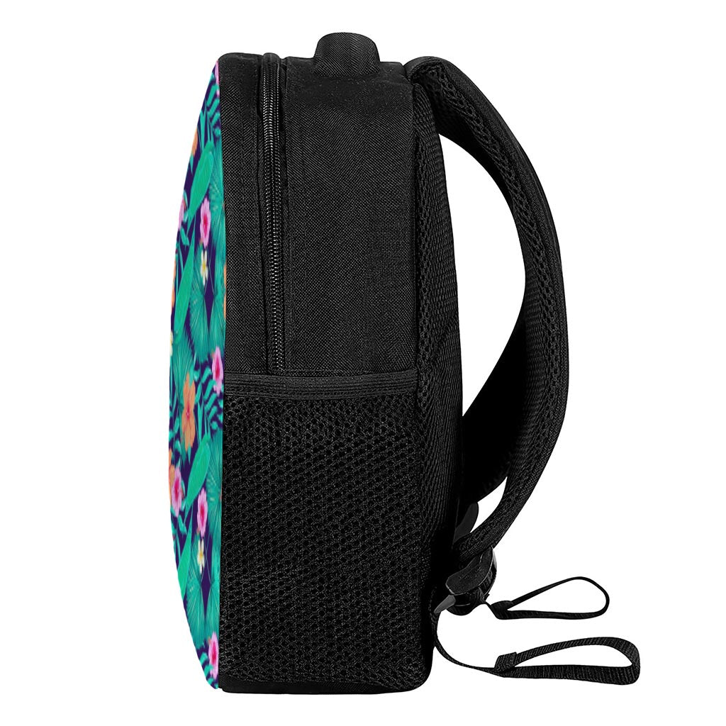 Teal Hawaiian Leaf Flower Pattern Print Casual Backpack