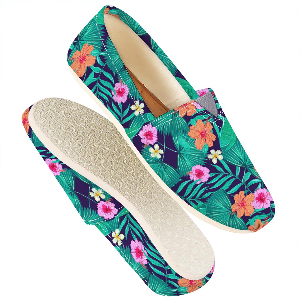 Teal Hawaiian Leaf Flower Pattern Print Casual Shoes