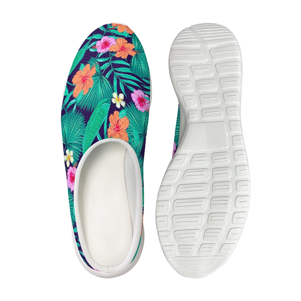 Teal Hawaiian Leaf Flower Pattern Print Mesh Casual Shoes