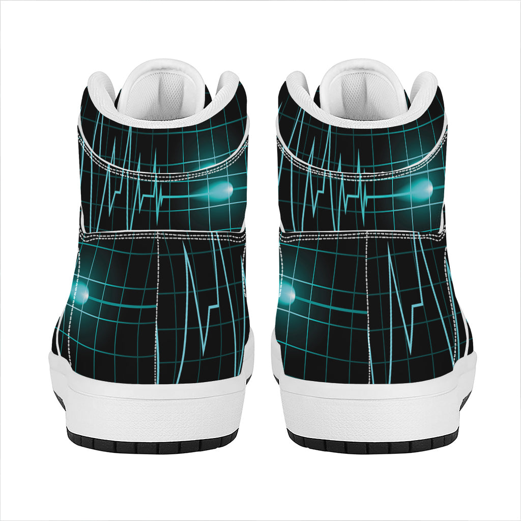 Teal Heartbeat Print High Top Leather Sneakers