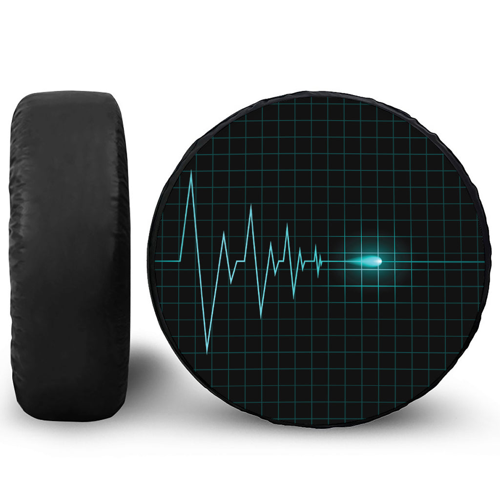 Teal Heartbeat Print Leather Spare Tire Cover