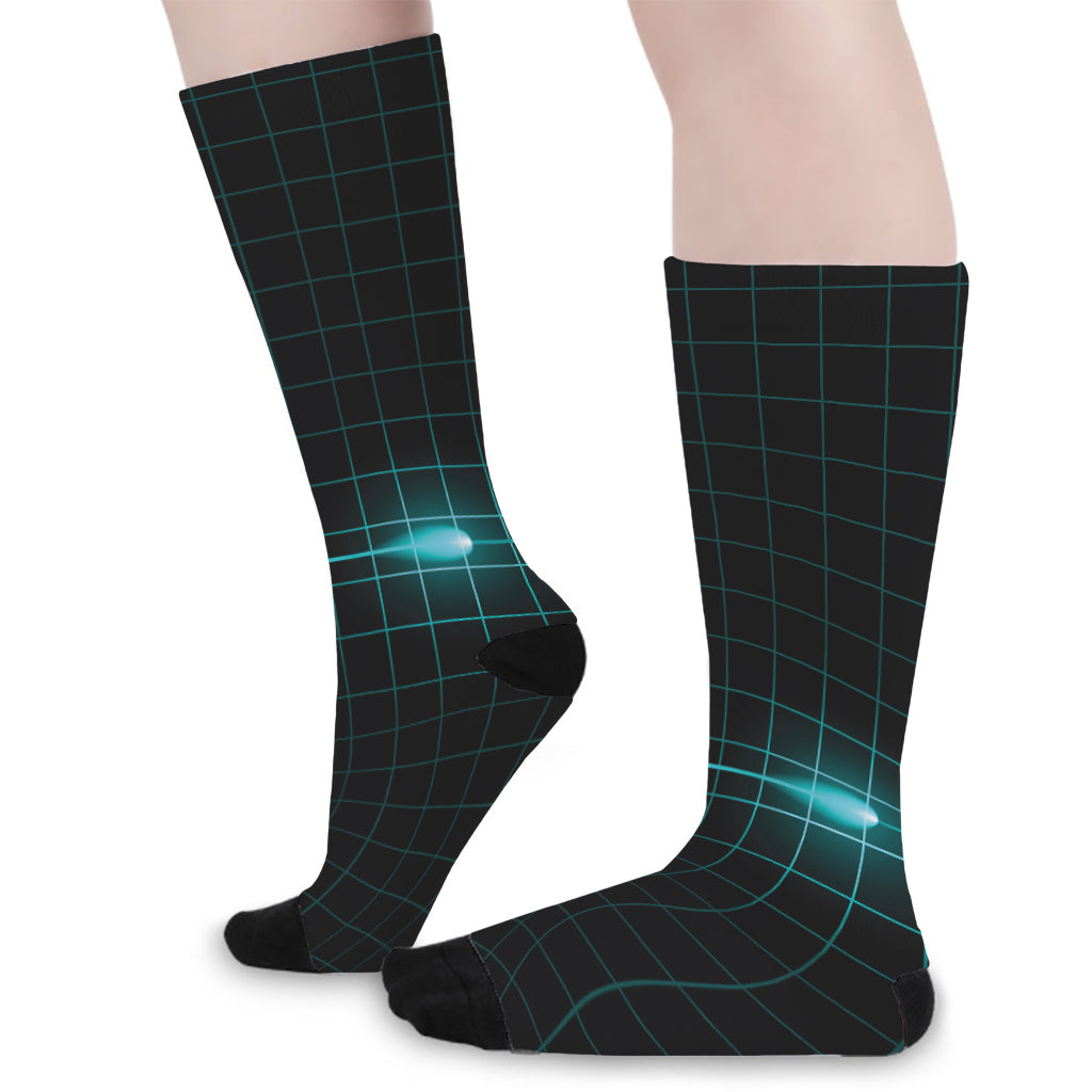 Teal Heartbeat Print Long Socks