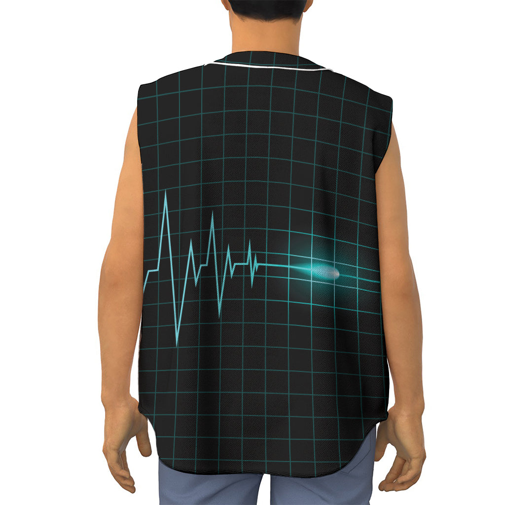 Teal Heartbeat Print Sleeveless Baseball Jersey
